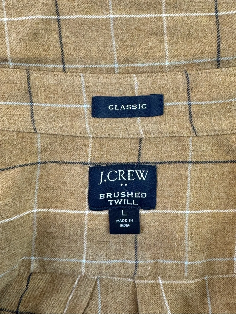 J. Crew Men’s Camel Brushed Twill Plaid Button-Down Shirt, Large
